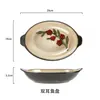 Vajilla en idioma Hua, adecuada para tazón de cerámica de estilo japonés, tazón de arroz simple y creativo para el hogar, tazón de fideos, tazón de sopa, plato, ligero defecto.