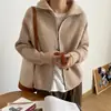 Cardigan de malha com zíper retrô estilo coreano para mulheres 2024 outono e inverno solto roupa externa estilo preguiçoso lapela suéter jaqueta top