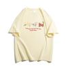 Playera de Algodón Azul Marino de Manga Corta para Mujer Verano Estilo Americano Retro Suelta Relajada Manga Media Top de Alta Gama