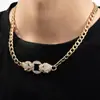 Moda Europea y Americana Metal Doble Cabeza Leopardo Diamante Cadena Cubana para Hombres Collar Fresco