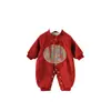 Nuevo Estilo Otoño Romper Mono Rojo de Doble Capa Luna Llena Ropa para Bebés Niños Pequeños Traje para Gatear Cálido