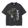 Camiseta Vintage Lavada Street Hip-Hop Anime Dragon Ball Super Estampado de Dibujos Animados Gráfico Casual Algodón Verano Manga Corta Estilo Europeo y Americano