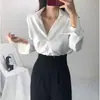 Tamanhos atualizados para vestuário feminino de comércio exterior: Blusa chic coreana estilo francês com gola, um toque estiloso e design versátil