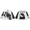 Camiseta de manga longa com estampa de letras e retrato vintage desgastado ERD de alta qualidade, corte justo, para a geração jovem abastada