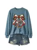 Amazon Wish Estação Independente Moda Casual Feminina Laço Pingente de Papai Noel Gola Redonda Moletom Comércio Exterior