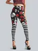Pantalones de Halloween Europeos y Americanos con Estampado de Calavera Cos Impresión Digital Rayas Piernas Pequeñas Pantalones de Yoga Leggings Ajustados para Mujer