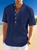 2025 Amazon Transfronterizo Camisa de Manga Corta con Cuello Mao para Hombre Estilo Holgado Casual Camisa Henley Polo para Hombre Transpirable Estilo Delgado
