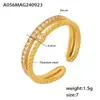 Anillo de nicho con decoración de viento, doble fundición, apertura, 3A, súper brillante, anillo de circonita, acero de titanio chapado en oro de 18 quilates, anillo ajustable