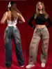 Nueva colección de otoño: Jeans anchos estilo Y2K americano para mujer, con un diseño moderno, rasgados y de pierna recta.