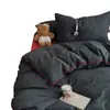 Juego de cuatro piezas estilo minimalista japonés Clase A con funda nórdica de cordón, sábana bajera, funda de cama para dormitorio estudiantil, juego de tres piezas, funda nórdica individual
