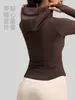 Chamarra de yoga adelgazante y favorecedora para mujer, con cierre de cremallera, con capucha, manga larga, poliéster-spandex de alta elasticidad, top tipo cárdigan deportivo y de fitness, otoño e invierno