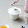 Tigela de Chá com Tampa de Sino em Porcelana de Jade, Capacidade Pequena 100ml, Branco Puro, Não Queima ao Toque, Tigela Doméstica para Infusão de Chá, Conjunto de Chá Kung Fu