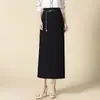 Falda midi negra simple de corte recto para mujer, nueva falda bodycon de cintura alta ajustada para primavera y otoño 2026 para ir al trabajo