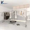Tienda de Ropa Perchero de Ropa Acero Inoxidable Plata Cepillada Estante de Exhibición de Ropa Estante de Exhibición tipo Isla Estante de Piso Almacenamiento
