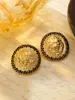 Brincos de pino de prata 925 de alta qualidade, com banho de ouro real vintage, relevo tridimensional de cabeça de leão antigo