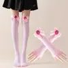 Meias Femininas Acima do Joelho Estilo Japonês Laço de Morango Acessórios de Roupa para Festas de Festival de Natal Meias Longas Listradas Aquecedores de Braço