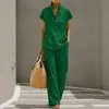 Conjunto cruzado europeo y americano para mujer, estilo casual perezoso, cárdigan de manga corta y pantalones largos, color liso