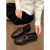 Sapatos de Couro Marrons Retrô Versáteis com Solado Grosso para Mulheres 2025 Novos Primavera e Outono Outdoor com Solado Macio Aumentadores de Altura Mocassins Casuais