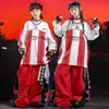 Ropa de Street Dance para Niños Ropa Fresca y Moderna Rayas Rojas 03 Ropa de Presentación Conjunto para Niños hiphop Ropa de Presentación para Niñas