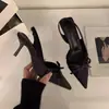 Sandalias Puntiagudas Moradas para Mujer, Combinadas con Faldas, Nuevo Estilo 2025, Elegancia Francesa Inspirada en Chanel, Tacones Altos de Tacón Fino