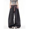 Pantalones Casuales de Pierna Ancha de Gama Alta Estilo Retro Americano para Mujer, Verano Holgados de Cintura Alta Adelgazantes Versátiles de Pierna Recta de Pierna Ancha