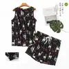 [Dropshipping/Venta al por mayor] Conjunto de pijama de verano para mujer con top de punto de algodón, estampado de dibujos animados, ropa de casa, talla grande