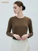 CANVAUS Otoño/Invierno Nueva Camiseta de Manga Larga con Cuello Redondo para Mujer Color Sólido Cepillada Cálida Simple Casual Top Capa Base