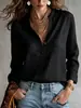 Blusa Casual Estilo Europeo y Americano con un Ambiente Relajado, Cuello Alto, Media Botonadura, Mangas Largas, Corte Holgado, Camisa Transpirable para Mujer