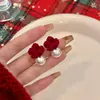Brincos Europeus e Americanos de Indústria Pesada Estilosos Modernos Cheios de Diamantes Gota d'Água Pétala Franja Ankora Vermelho Outono e Inverno Festivos Quentes