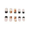 Artículo popular de comercio exterior: Uñas postizas rectangulares de longitud media con borde negro de hoja de arce amarilla francesa, clásico de otoño, 24 piezas, al por mayor