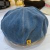 Estilo coreano elegante letra C lavado Denim boina feminina primavera e verão rosto - olhando pouco pintor octogonal chapéu boina na moda