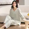 Pijama de Algodón Puro para Mujer, Nuevo Estilo Primavera y Otoño, Manga Larga y Pantalón Largo, Cuello Peter Pan, Dulce y Lindo, Se Puede Usar Afuera, Conjunto para Estar en Casa