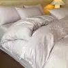 Juego de Cuatro Piezas Jacquard Satinado de Algodón de Fibra Larga de 50 Piezas, Juego de Tres Piezas de Cama de Algodón Puro, Sábana y Funda de Edredón de Lujo Ligero de Alta Gama
