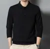 Malha de Lã de Lapela Masculina Fina de Alta Qualidade para Homens Jovens e de Meia-Idade Malha de Cor Pura Camisa Polo de Base