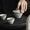 Conjunto de Cerimônia do Chá das Dinastias Tang e Song, Conjunto Completo para Presente com Conjunto de Chá Preto Esmaltado Pintado à Mão, Utensílios Estilo Erudito Quatro Cavalheiros