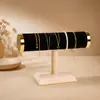 Soporte de Exhibición de Joyería de Terciopelo Estante de Exhibición de Almacenamiento para Pulseras Brazaletes Relojes Arte de Hierro Dorado Base de Madera Maciza Capa Única Tres Capas