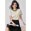 Real Shot Verão Novo francês retrô manga curta camiseta solta All-match base camisa coreana Top Knitted Shirt