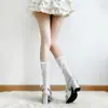 Calcetines Apilados con Lazo Color Crema, Calcetines Finos Transpirables de Verano con Patrón Argyle para Pantorrilla, Calcetines Lolita Pura Deseo Jk