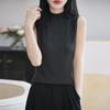 2025 Primavera y Otoño Cuello Alto Sin Mangas 100 Lana Tejido Camisola Chaleco Traje de Mujer Interior Lavado Manga Suéter