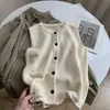Bordas costuradas à mão~Outono/Inverno 2026 Estilo coreano versátil colete cardigã sem mangas suéter de tricô colete gola redonda para mulheres