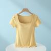 Pijama feminino de verão com bojo, peça única, sem sutiã, roupa de casa, camiseta de verão de manga curta