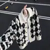 Suéter Cardigan Argyle Fair Isle Americano Masculino Outono Estilo Preguiçoso Sensação Relaxada Malha Outerwear com Gola para Casal