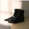 Botines de punta estilo británico retro, nueva colección otoño/invierno, de tacón bajo, suela plana, elásticos, ajustados, con cremallera trasera, botines de moda individuales