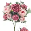 Spot Cruzado 7 Hastes Buquê de Hortênsia Rosa Casamento Buquê de Flores Artificiais Flor Falsa Simples Casa Sala de Estar