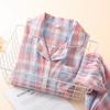 Pijama para Mujer Algodón Puro Primavera y Verano Delgado Estampado a Cuadros Ropa para el Hogar Traje de Pantalón de Manga Corta Suelto Talla Grande Ropa para el Hogar
