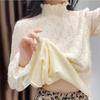 Outono e inverno de 2024 novo gola semi-alta fleece lixado com forro espessado base de renda camisa interna feminina estilo estrangeiro outono e inverno