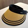 Novo chapéu de copa vazada listrado feminino para o verão, com proteção UV, dobrável e ideal para esportes ao ar livre.