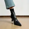 Combina bem com um casaco~Botas femininas curtas elásticas de bico fino francês, botas de salto alto fino, botas de cano curto elegantes