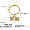 Dulce Anillo Abierto con Dedo Índice y Colgante de Flor de Cuatro Pétalos en Bloques de Color Acero Inoxidable Chapado en Oro de 18K Estilo Macarrón Joyería para Mujeres