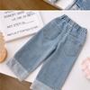 Calça Jeans Feminina Primavera e Outono 2026 Nova Jeans Patchwork Estiloso para Crianças Pequenas, Calça Reta Versátil e Fashion